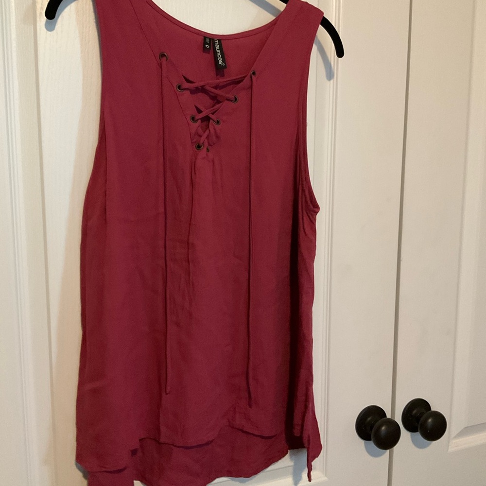 Maurices Lace-Up Sleeveless Tank Top in Berry